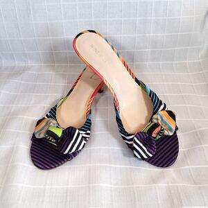Nine West Colorful Tropical Slides Bow Kitten Heels Size 7M